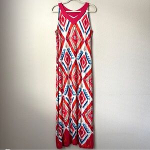 Chico's NEW Ikat Maxi Dress Multicolor Sleeveless V-Neckline Soft Stretchy Knit